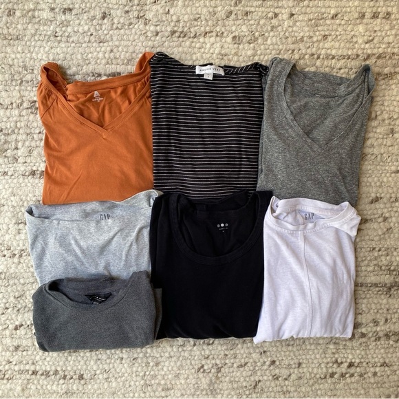 Amour Vert Tops - 7 Piece Basics Bundle Soft Neutrals Elevated Essentials Longsleeves, XS / S Mix